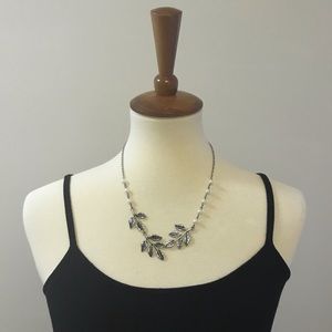 SOLD - Silver Color Leaf and Faux Pearl Necklace